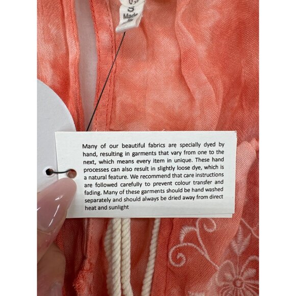 En Creme Mini Dress Sz S Tasseled Orange Tie-Dye Embroidered Boho Flirty Beachy - Picture 3 of 11